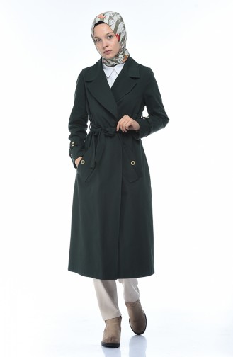 Gabardine Fabric Trench Coat Emerald Green 1235-04
