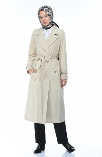 Gabardine Fabric Trench Coat Beige 1235-05