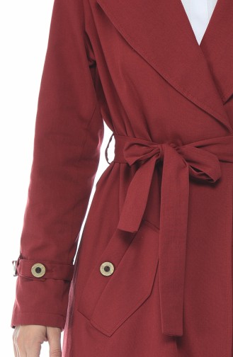 Gabardine Fabric Trench Coat Bordeaux 1235-06