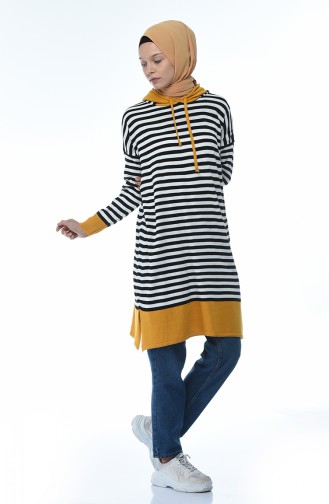 Thin Tricot Striped Tunic Mustard 1350-03