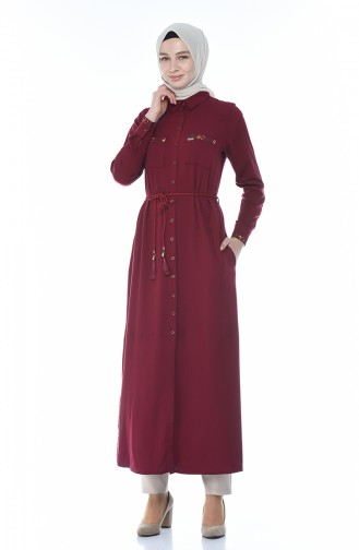 İpli Kemerli Uzun Tunik 7K6702400-02 Bordo