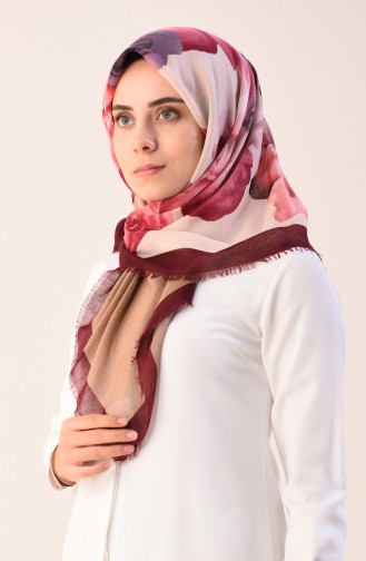 Gemustertes Baumwolles Kopftuch 2374-10 Weinrot Beige 2374-10