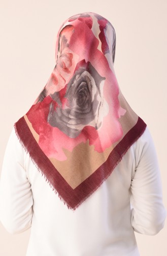 Gemustertes Baumwolles Kopftuch 2374-10 Weinrot Beige 2374-10