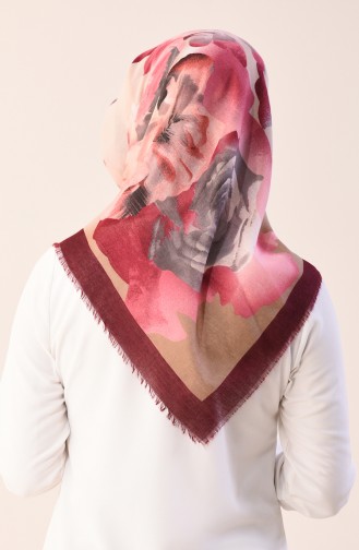 Gemustertes Baumwolles Kopftuch 2374-10 Weinrot Beige 2374-10