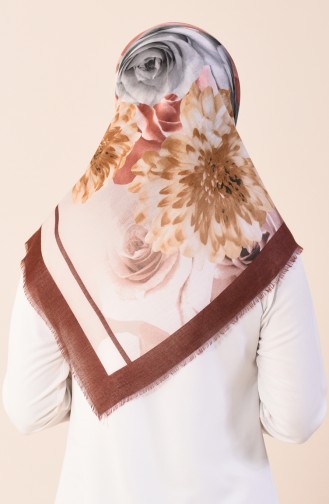 Flower Patterned Cotton Scarf Brown 2376-02