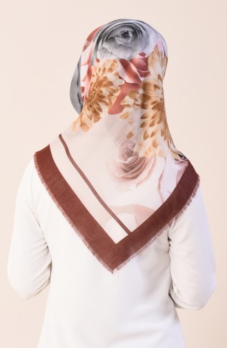 Flower Patterned Cotton Scarf Brown 2376-02