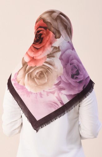 Flower Patterned Cotton Scarf Purple 2376-14