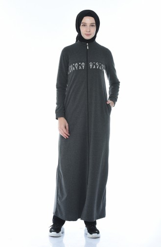 Sports Ribbon Detailed Abaya Anthracite 9105-01