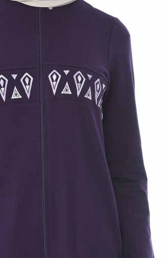 Sports Ribbon Detailed Abaya Purple 9105-02