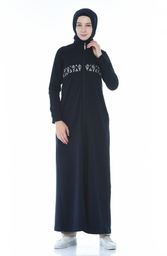 Sports Ribbon Detailed Abaya Navy blue 9105-03