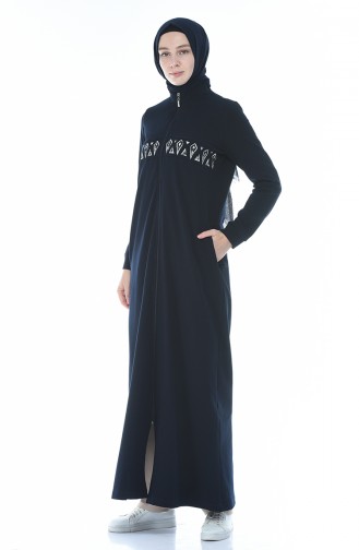 Sports Ribbon Detailed Abaya Navy blue 9105-03