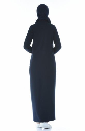 Sports Ribbon Detailed Abaya Navy blue 9105-03