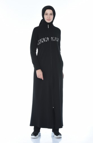 Sports Ribbon Detailed Abaya Black 9105-04