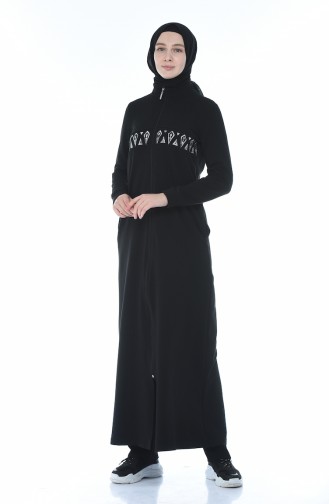 Sports Ribbon Detailed Abaya Black 9105-04