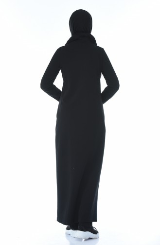 Sports Ribbon Detailed Abaya Black 9105-04