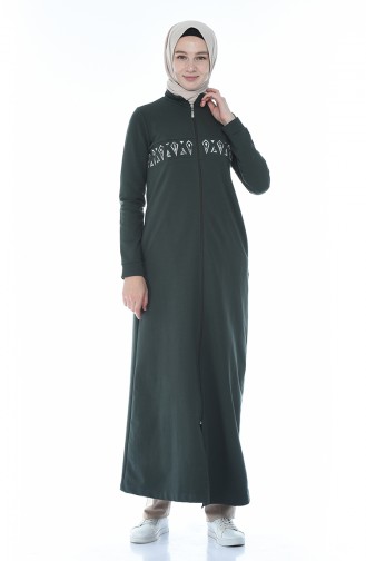 Sports Ribbon Detailed Abaya Khaki 9105-05