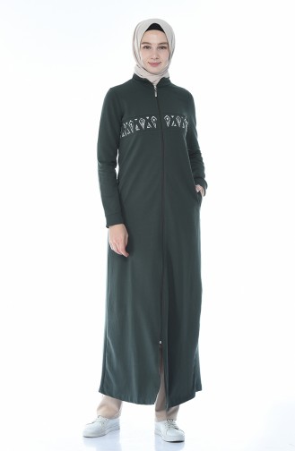 Sports Ribbon Detailed Abaya Khaki 9105-05