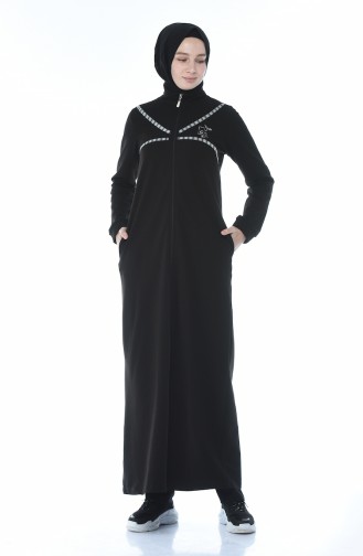 Sports Abaya with Zipper Black 9106-01