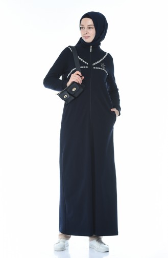 Sports Abaya with Zipper Navy blue 9106-02