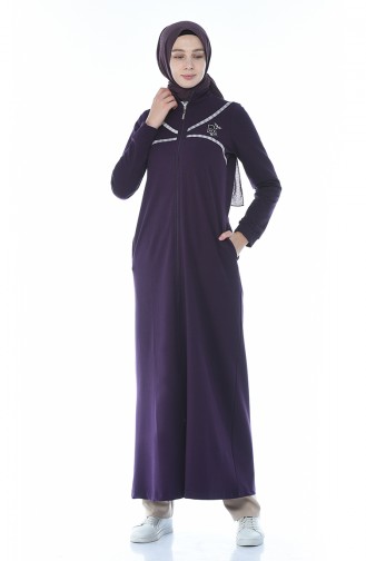 Sports Abaya with Zipper Purple 9106-03