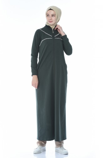 Sports Abaya with Zipper Khaki 9106-04