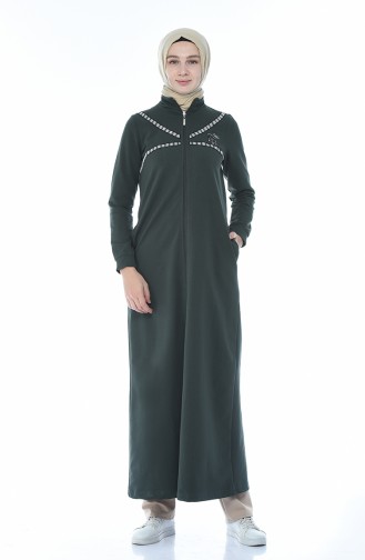 Sports Abaya with Zipper Khaki 9106-04