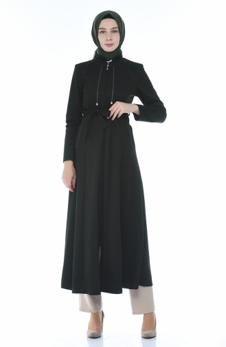 Zippered Belted Abaya Khaki 8213-01