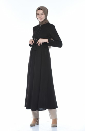 Abaya a Fermeture et Ceinture 8213-03 Brun 8213-03