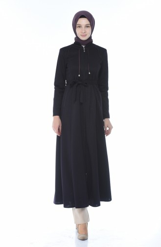 Abaya a Fermeture et Ceinture 8213-04 Pourpre 8213-04