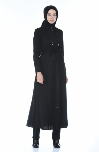 Zippered Belted Abaya Black 8213-05