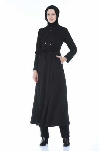 Zippered Belted Abaya Black 8213-05