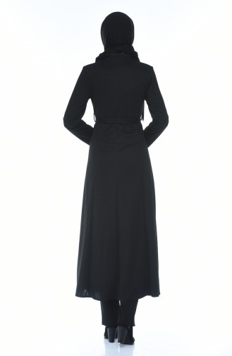 Zippered Belted Abaya Black 8213-05