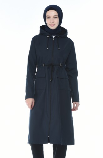 Waist Pleated Seasonal Cape Navy Blue 5024-04