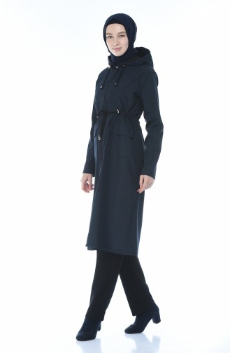 Waist Pleated Seasonal Cape Navy Blue 5024-04