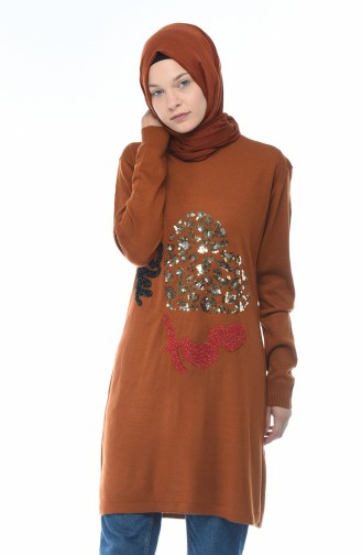 Sequined Tricot Sweater Brown 1114-01