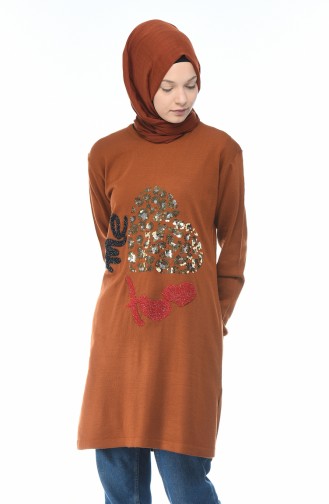 Sequined Tricot Sweater Brown 1114-01