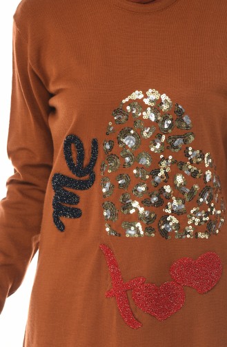 Sequined Tricot Sweater Brown 1114-01