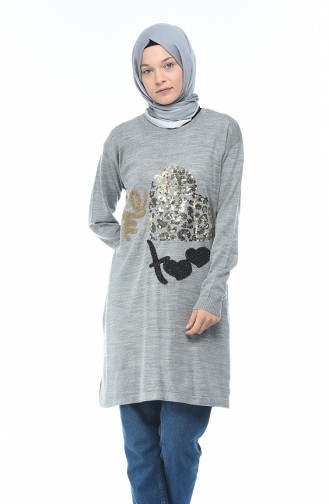 Sequined Tricot Sweater Gray 1114-03