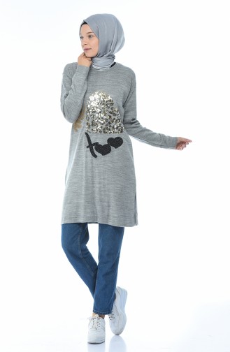 Sequined Tricot Sweater Gray 1114-03