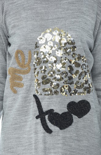Sequined Tricot Sweater Gray 1114-03