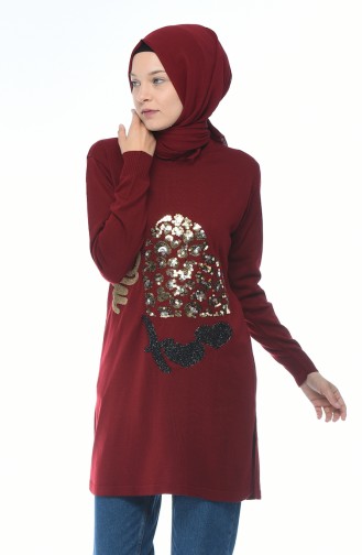 Sequined Tricot Sweater Bordeaux 1114-04