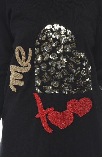 Sequined Tricot Sweater Black 1114-06