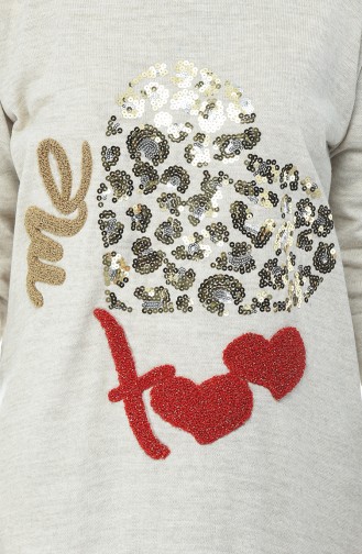 Sequined Tricot Sweater Beige 1114-07