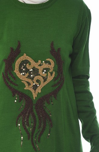 Sequined Tricot Sweater Grass Green 1901-01