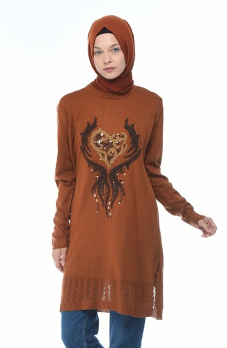 Sequined Tricot Sweater Brown 1901-02