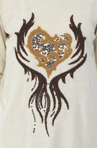 Sequined Tricot Sweater Beige 1901-06