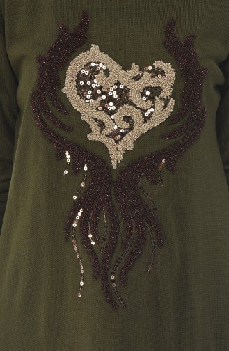 Sequined Tricot Sweater Khaki Green 1901-07