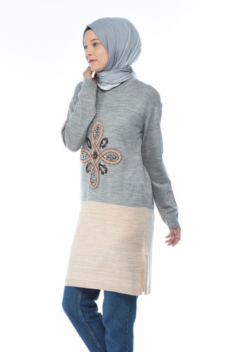 Pull Tricot a Motifs 1904-01 Gris 1904-01