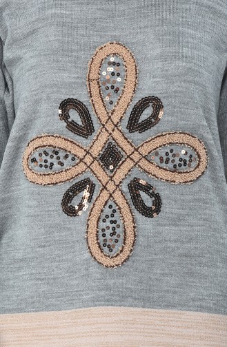 Pull Tricot a Motifs 1904-01 Gris 1904-01