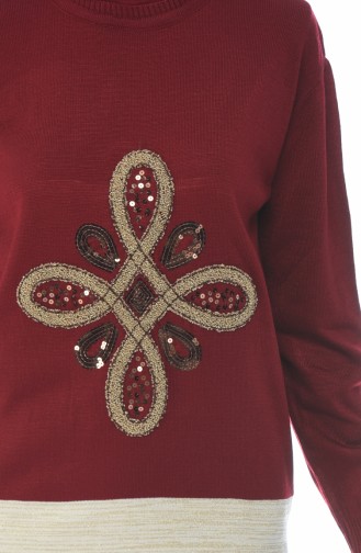 Tricot Embossed Pattern Sweater Bordeaux 1904-02